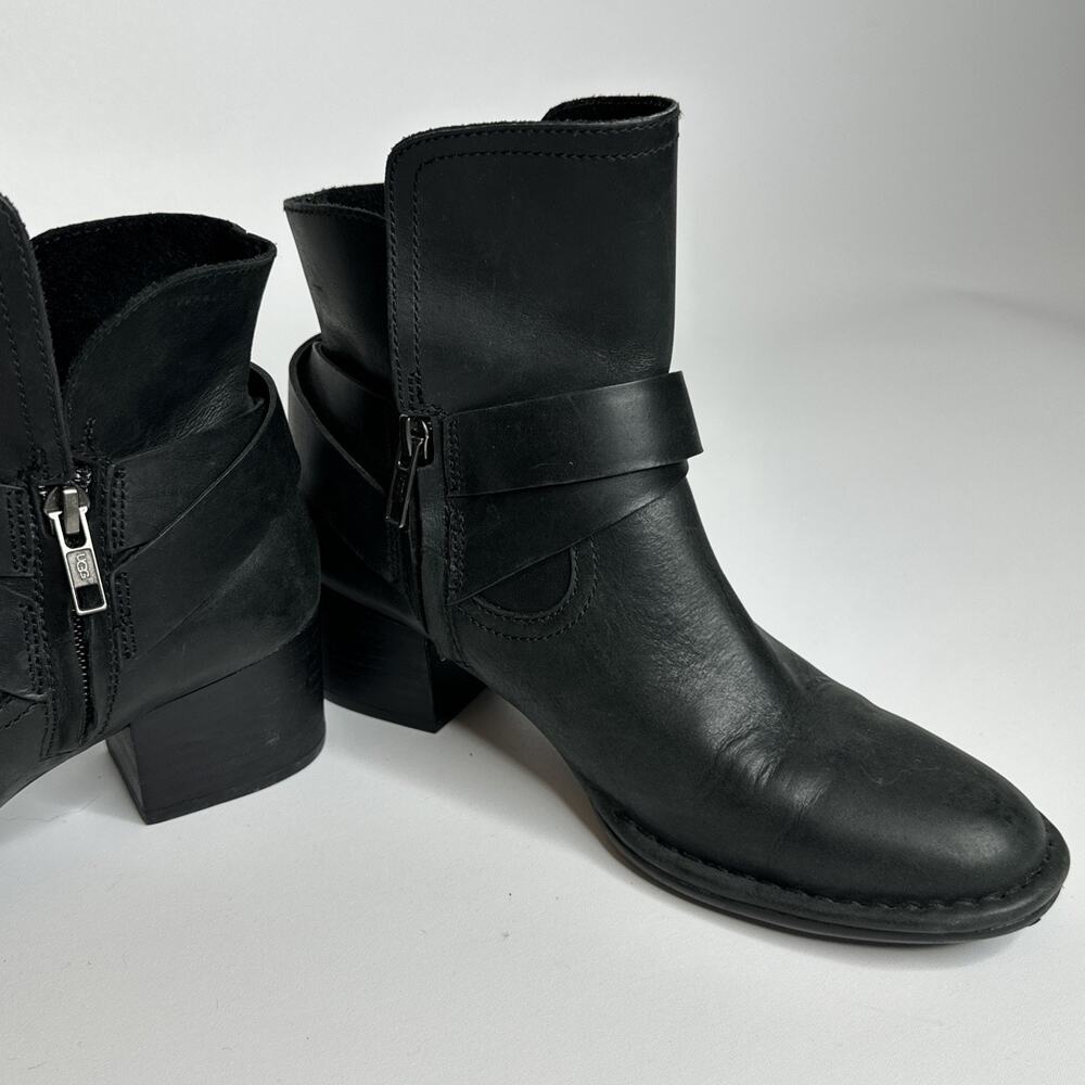 Ugg Elysian Leather Black Ankle Heel Boots Booties Size US 6.5 Womens EUC - Picture 8 of 16
